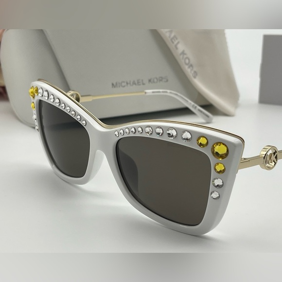 Michael Kors White Gold Crystal Cat Eye Sunglasses - Picture 6 of 16